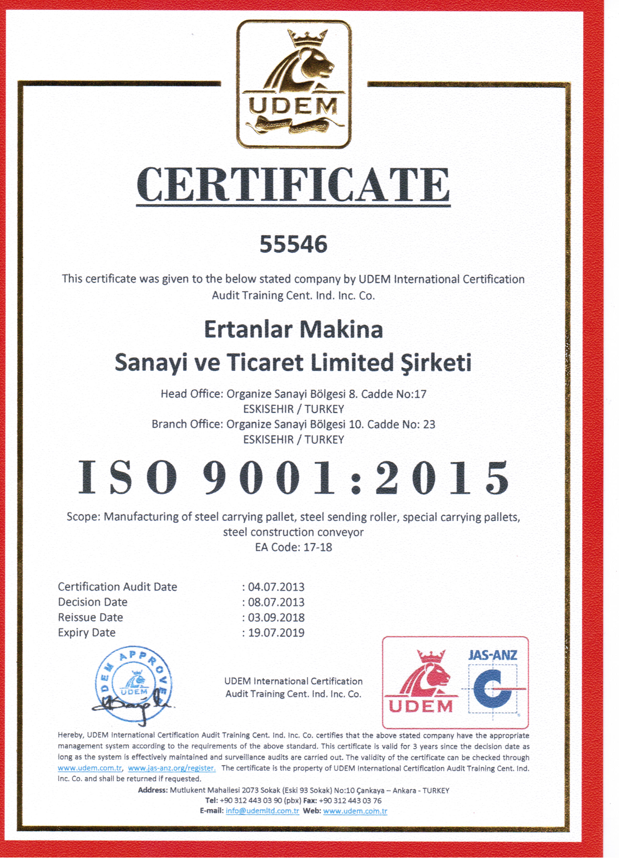 Certificat ISO 9001 : 2015